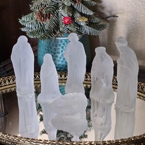 Neiman Marcus Frosted Glass Nativity Set 6-Piece Holy Family Christmas Figures